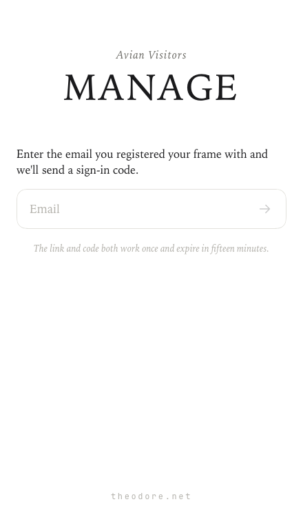 The manage page asking for the email you registered with.
