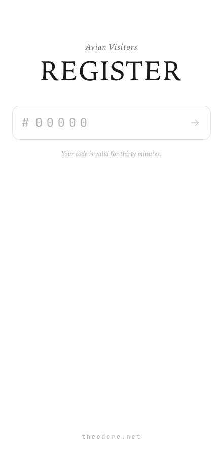 The registration page asking for the code from the frame.